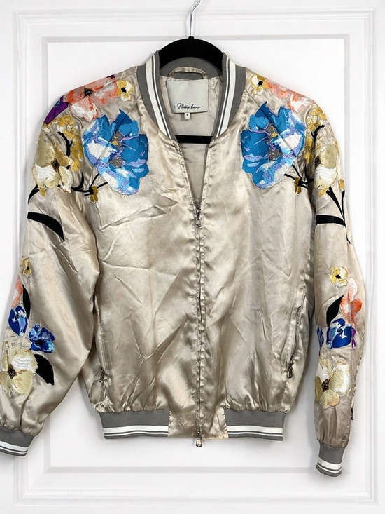 3.1 Phillip Lim Jackets & Blazers - 3.1 Phillip Lim Floral Embroidered Satin Bomber Jacket Size 2 Chic